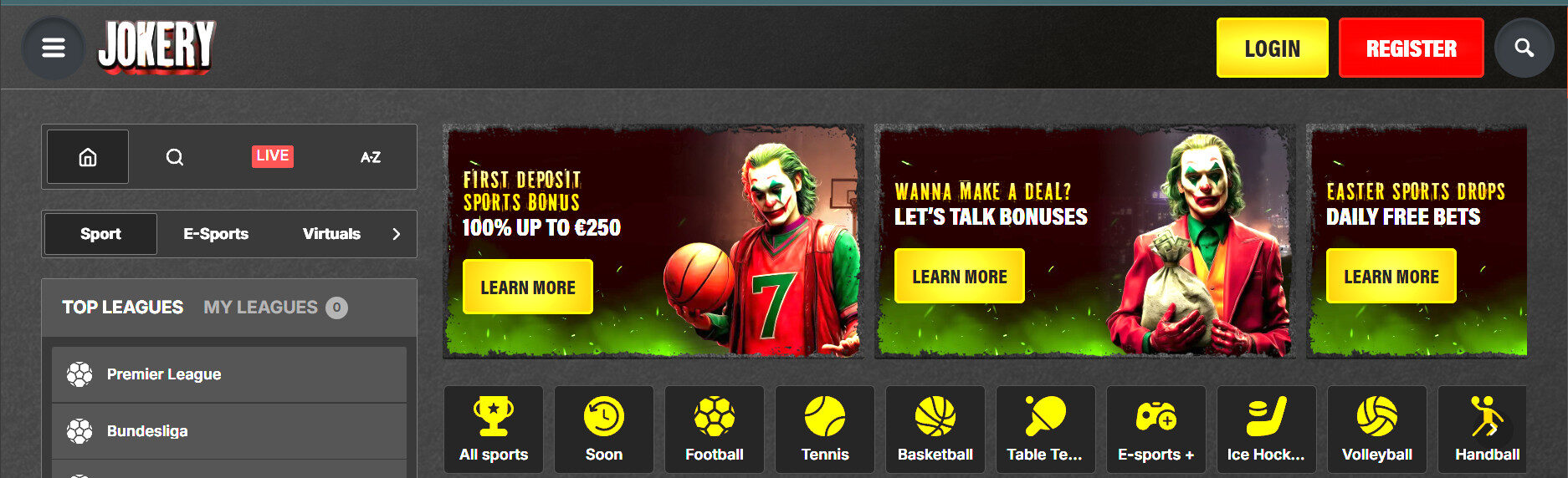 Bettingsida utan svensk licens med spelutbud och casinosektion