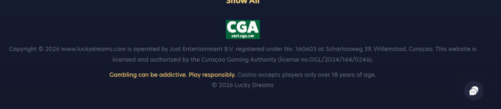 Licensinformation och regulatoriska detaljer i casinots sidfot