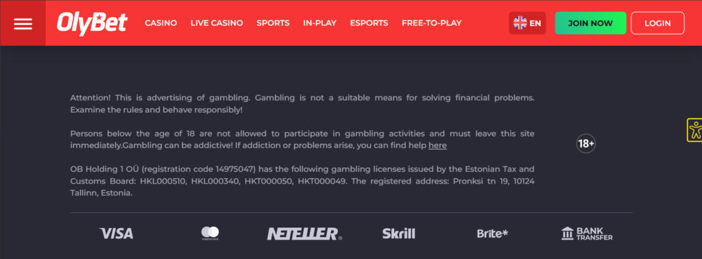 OlyBet casino with EMTA license
