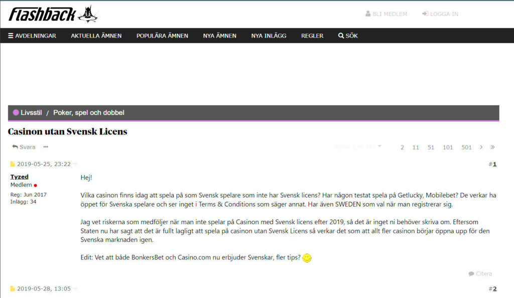 Omdömen från svenska casinospelare